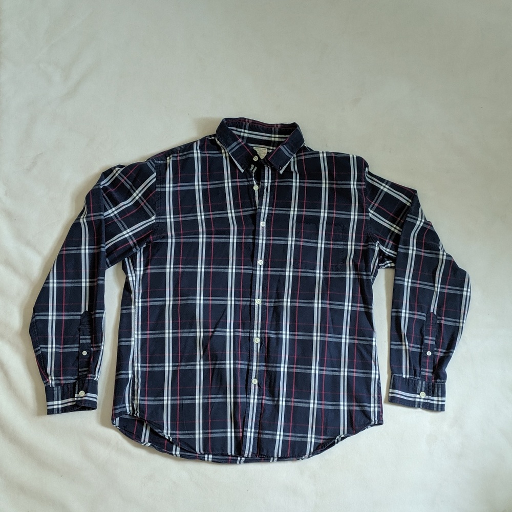 J. Crew Mens XL Blue/White/Red Stripe Button Down